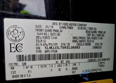 2019 Lincoln Navigator L Reserve z USA, uszkodzony, nr VIN 5LMJJ3LT6KEL06983